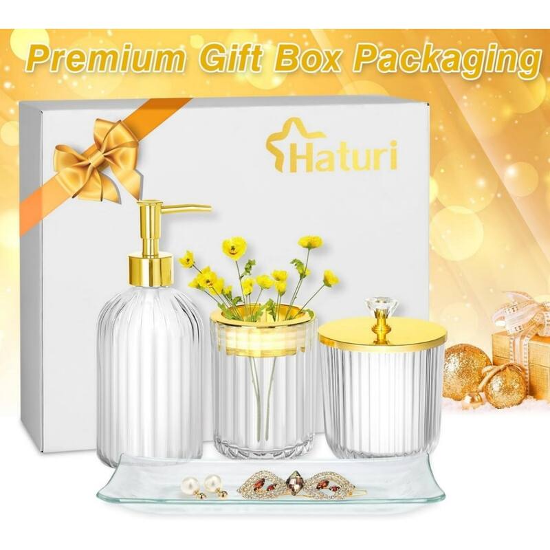 4-piece bathroom accessories set with soap dispenser, toothbrush holder, medicine bottle, tray