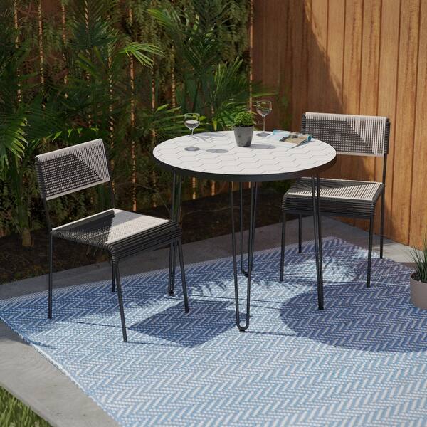 slide 2 of 7, 3-Piece Steel Patio Outdoor Dining Set with 1 Table and 4 Chairs Black Black