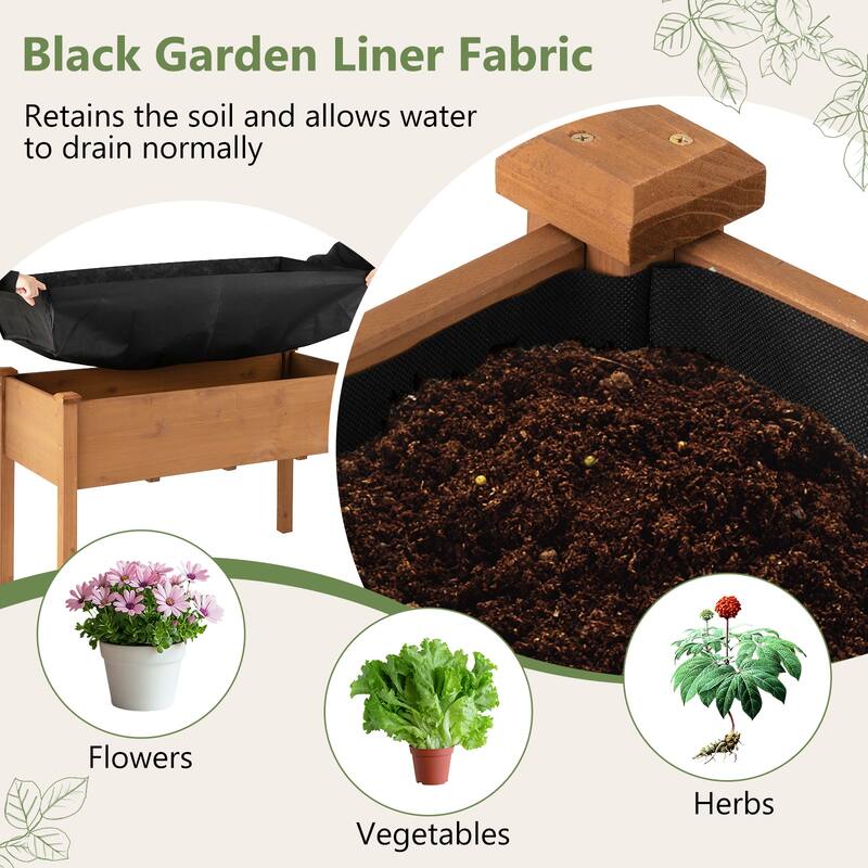 Gymax Raised Garden Bed Elevated Fir Wood Planter Box w/ Drain Hole
