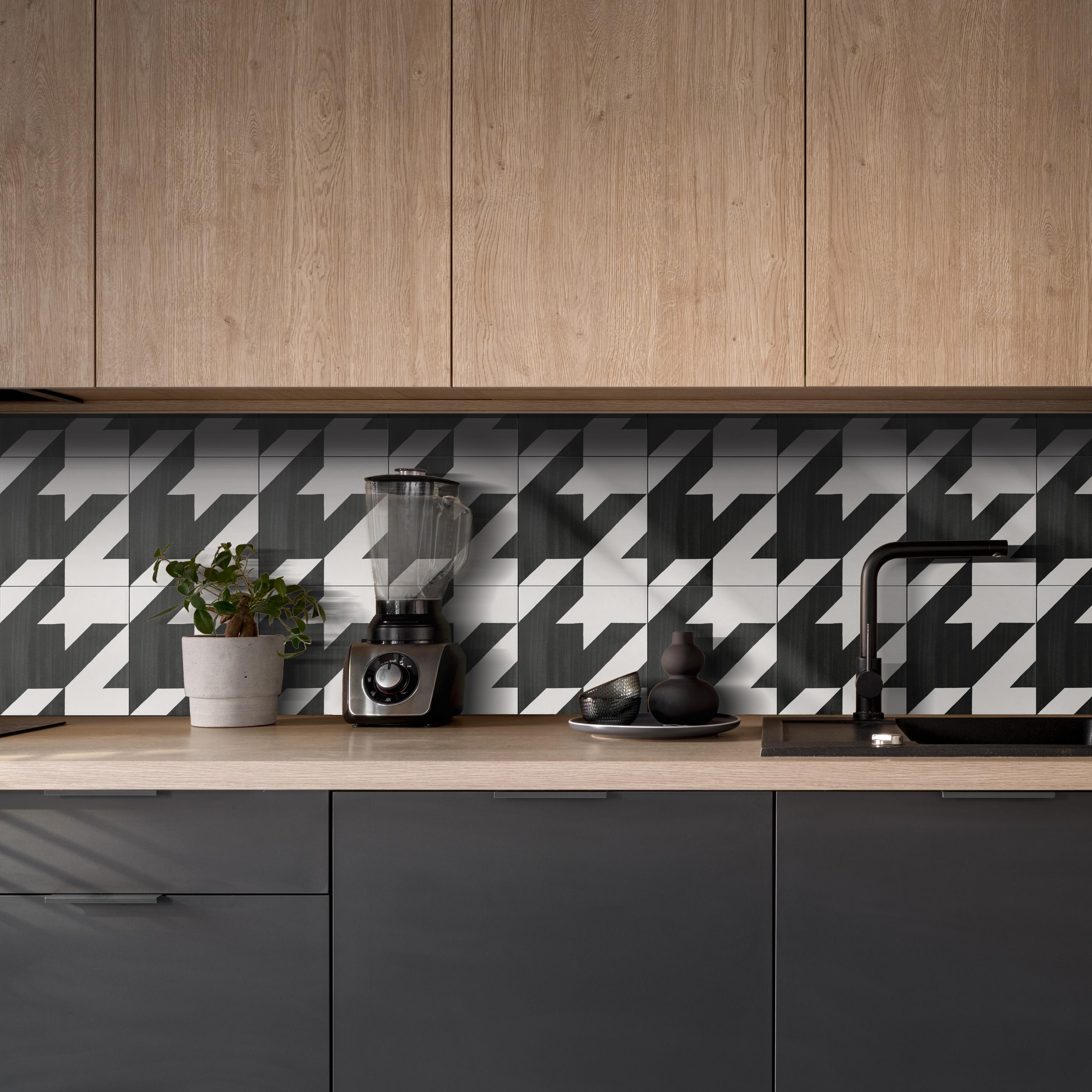 Merola Tile Caprice Tweed Black and White 7-7/8" x 7-7/8" Porcelain Floor and Wall Tile
