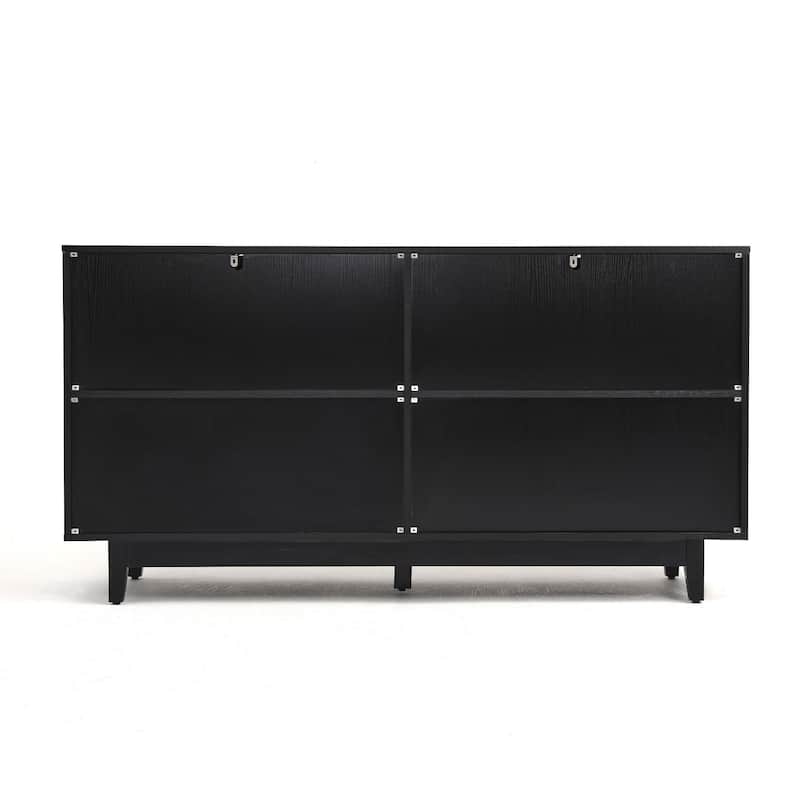 Wood TV Stand for up to 60" TVs with Four Rottan Doors