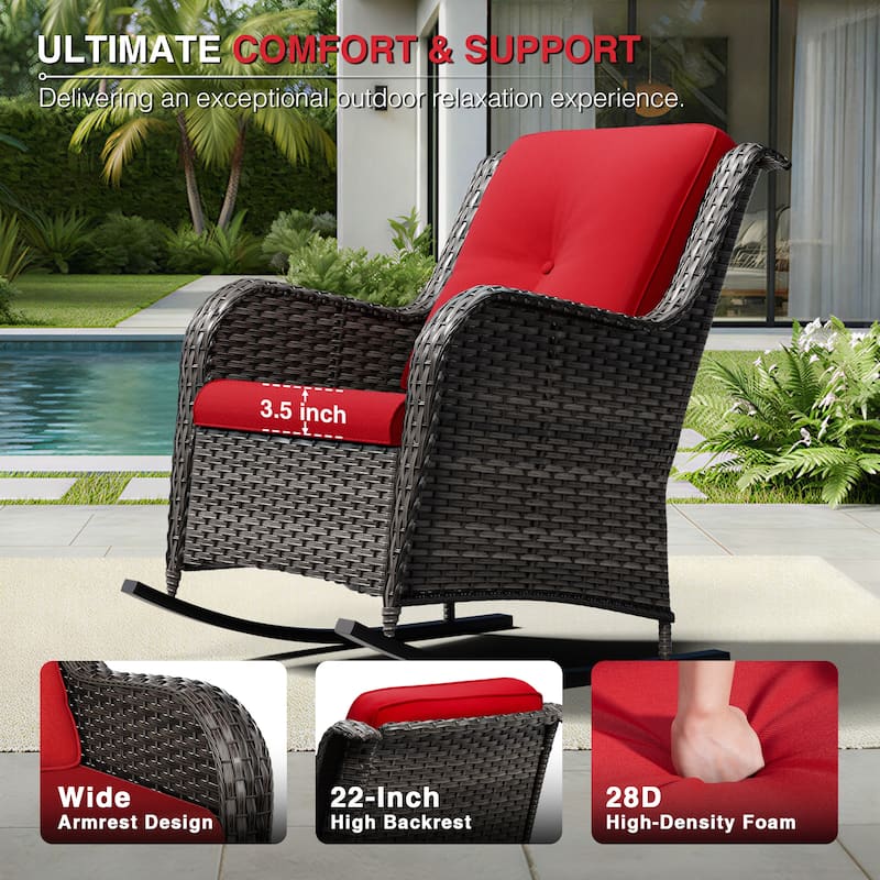 COZYWOR Patio Wicker Rocking Chair Set with Cushions