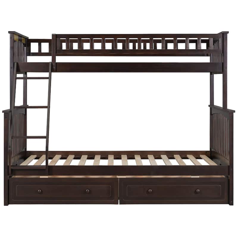 Twin over Full Wooden Bunk Bed with 2 Drawers