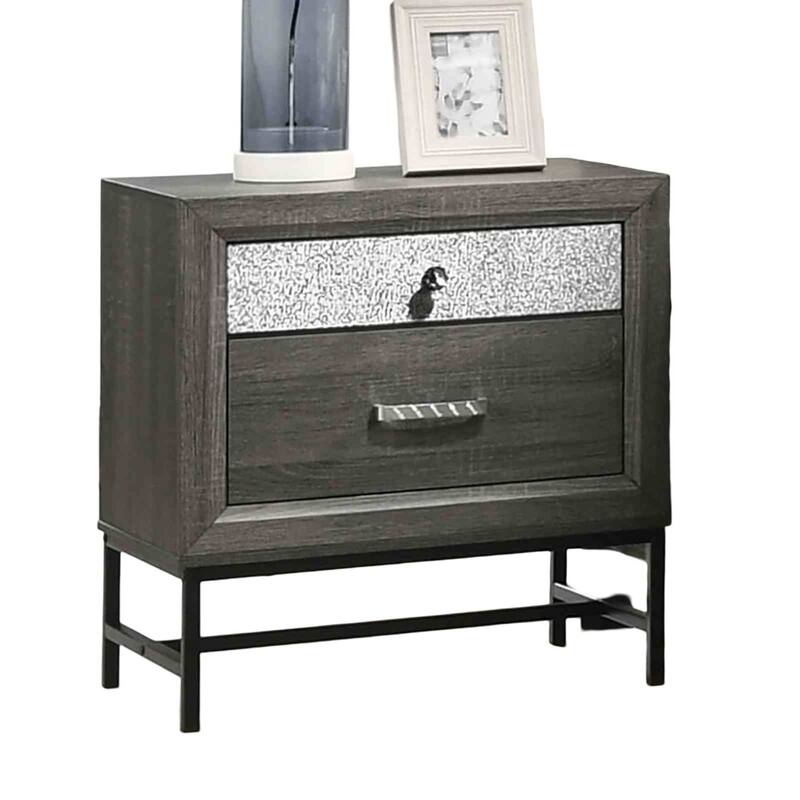 Contemporary Nightstand - Gray Finish with Metal Legs & Acrylic Accents