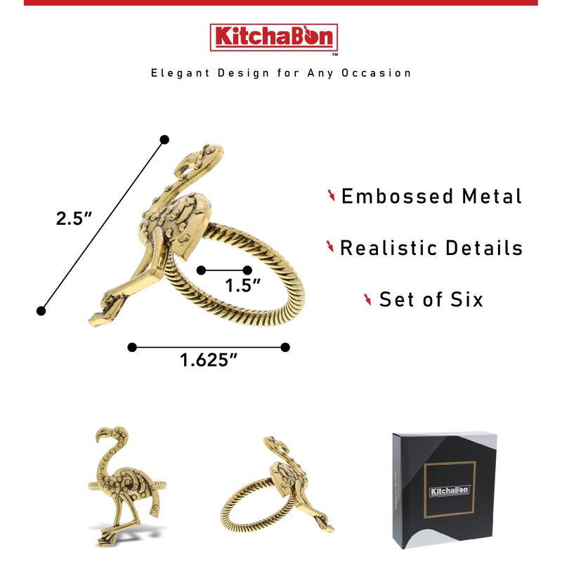 KitchaBon Flamingo Gold Napkin Rings for Table Decor - Set of 6 - 2.15 x 1.25 x 1.65 inches