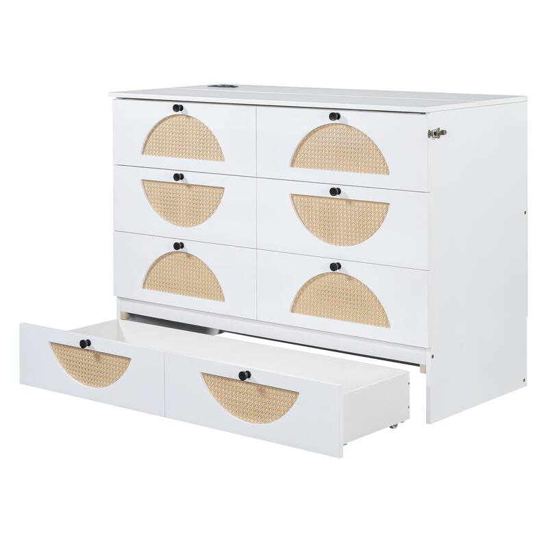 Full Size Modern Murphy Bed with Drawer, USB Ports, and Outlets