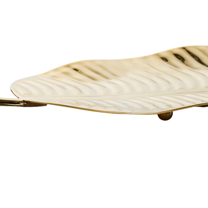 Gold Metal Leaf Living Room Decor Tray (Set of 2) - 25 x 10 x 2