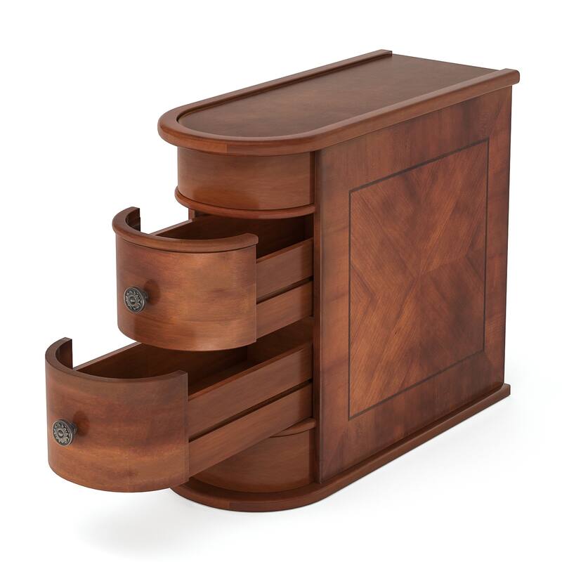 10.8 Inches Narrow End Table with 2 Drawers -Fully Assembled Solid Wood Side Table, Slim Nightstand