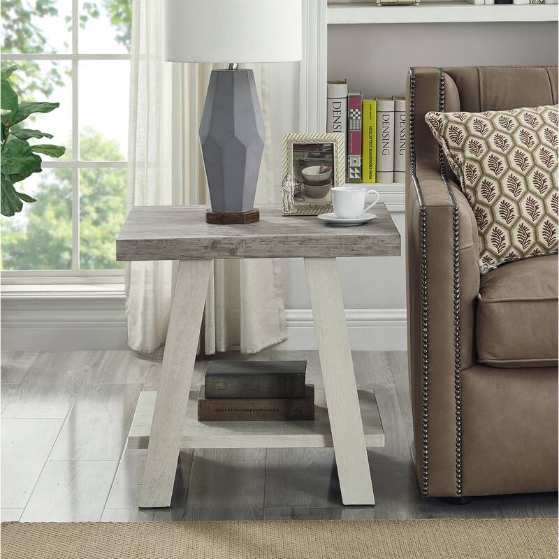 Contemporary Simple Two-Tone Wood Shelf End Table