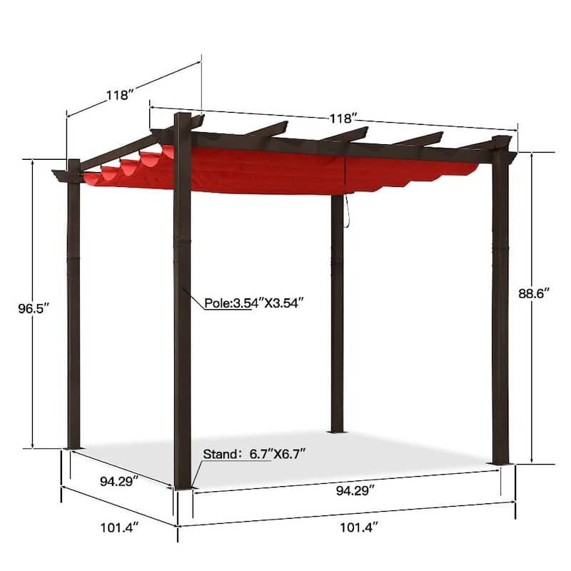 PURPLE LEAF Outdoor Retractable Bronze Metal Pergola w Canopy for Beach Deck Gazebo