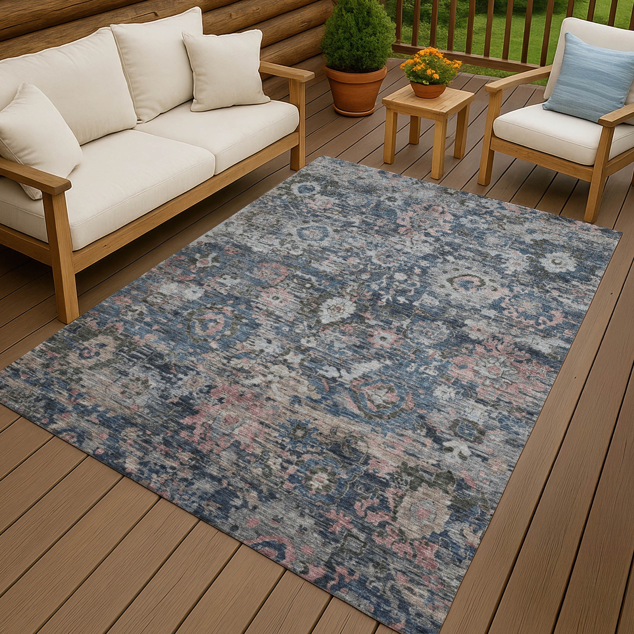 Machine Washable Indoor/ Outdoor Vintage Traditional Chantille Rug
