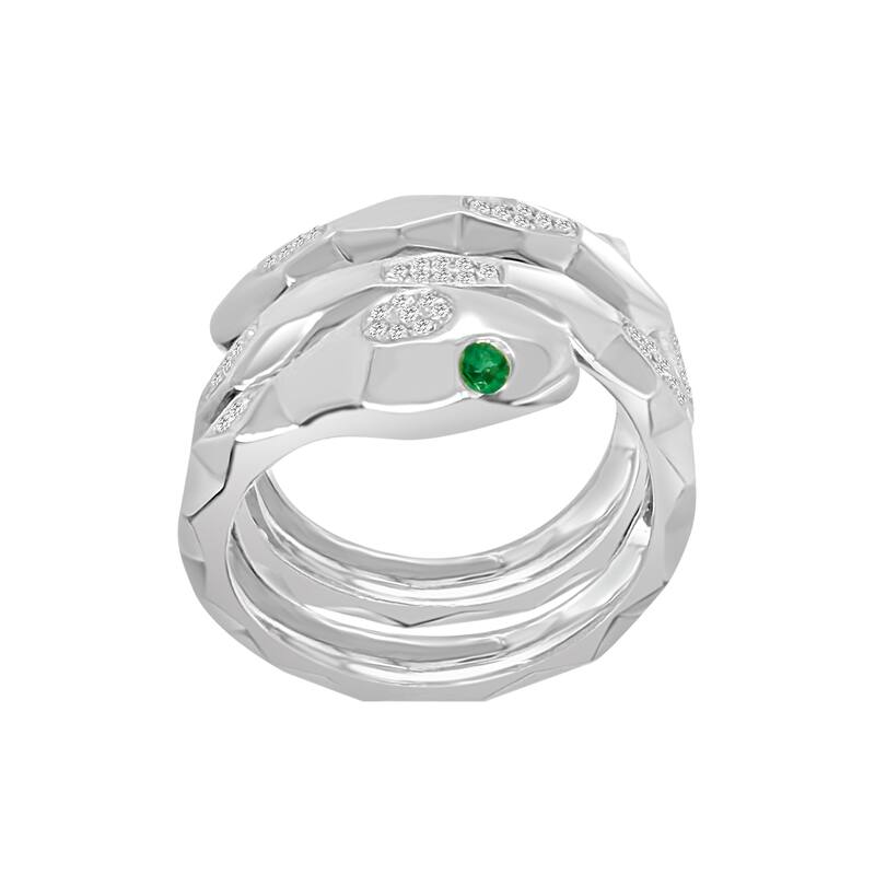 Auriya 14k Gold Diamond and Emerald Snake Wrap Ring 0.15 ct. tw. (F-G, VS)