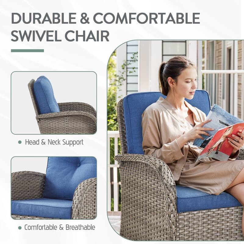 Pocassy 3 Pieces Outdoor Rocking Chairs with Side Table Patio Set.