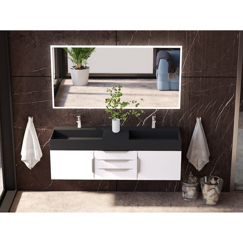 Amazon 60" Wall Mounted Bathroom Vanity Set w/ Black Top