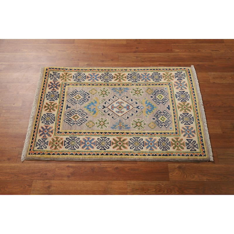Traditional Kazak Foyer Rug Handmade Grey Wool Carpet - 2'0"x 3'0"
