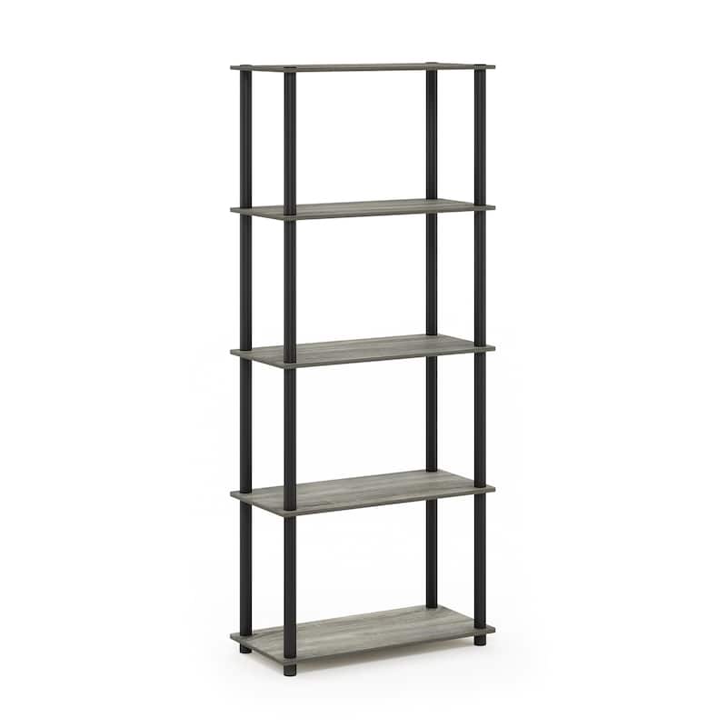 5 Tiers Wood Household Shelving Unit in French Oak/Black (23.6 in. W x 57.4 in. H x 11.6 in. D) - 23.6