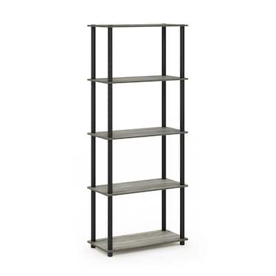 5 Tiers Wood Household Shelving Unit in French Oak/Black (23.6 in. W x 57.4 in. H x 11.6 in. D) - 23.6