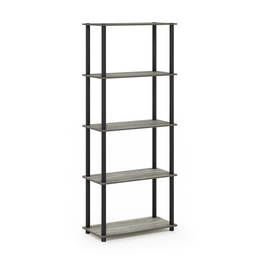 5 Tiers Wood Household Shelving Unit in French Oak/Black (23.6 in. W x 57.4 in. H x 11.6 in. D) - 23.6