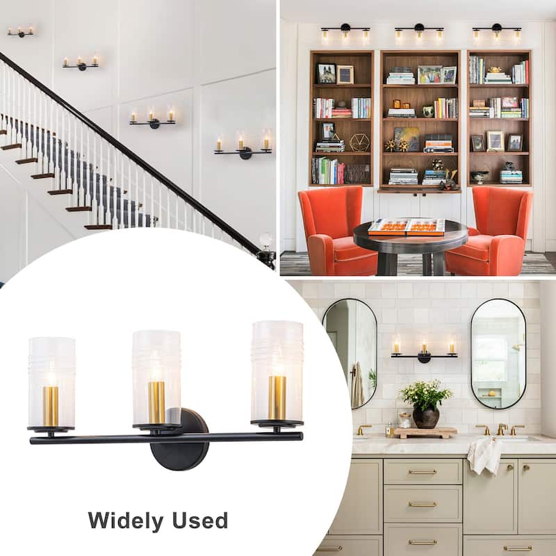 3-Light Industrial Wall Sconce with Clear Cylindrical Glass Shade