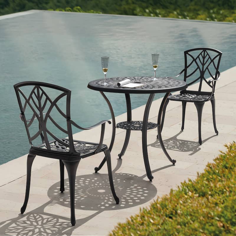 Outdoor 31'' Round Cast Aluminum Patio Bistro Table with Hollow Tabletop and Umbrella Hole, Black - 31'' Round
