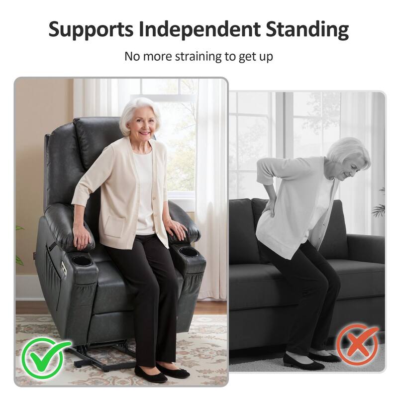 MCombo Small Power Lift Recliner Chair with Massage and Heat for Elderly, 3 Positions and USB Ports Faux leather 7141