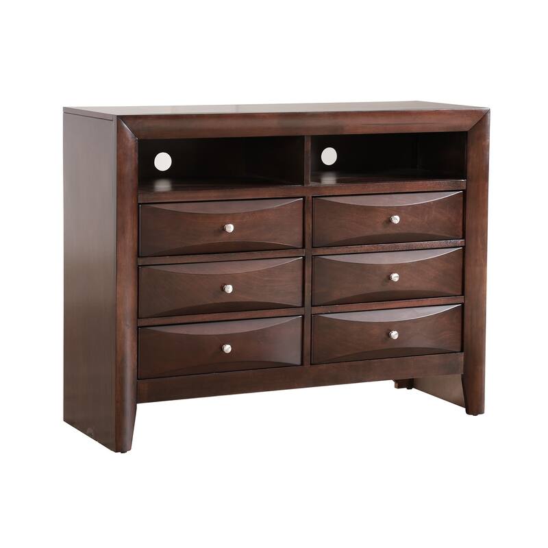 6-Drawer Wooden Beveled TV Media Chest - 47" - Chocolate Brown