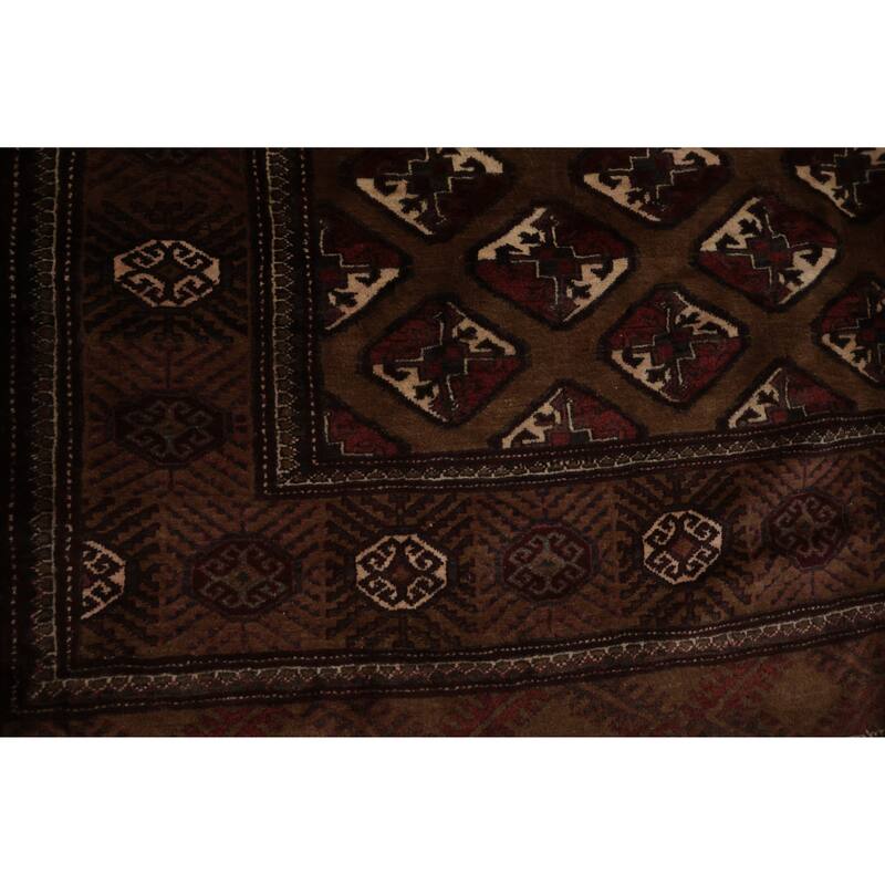 Hand Knotted Oriental 100% Wool Carpet Traditional All-Over Brown Turkoman Area Rug - 10' 6'' X 6' 10''
