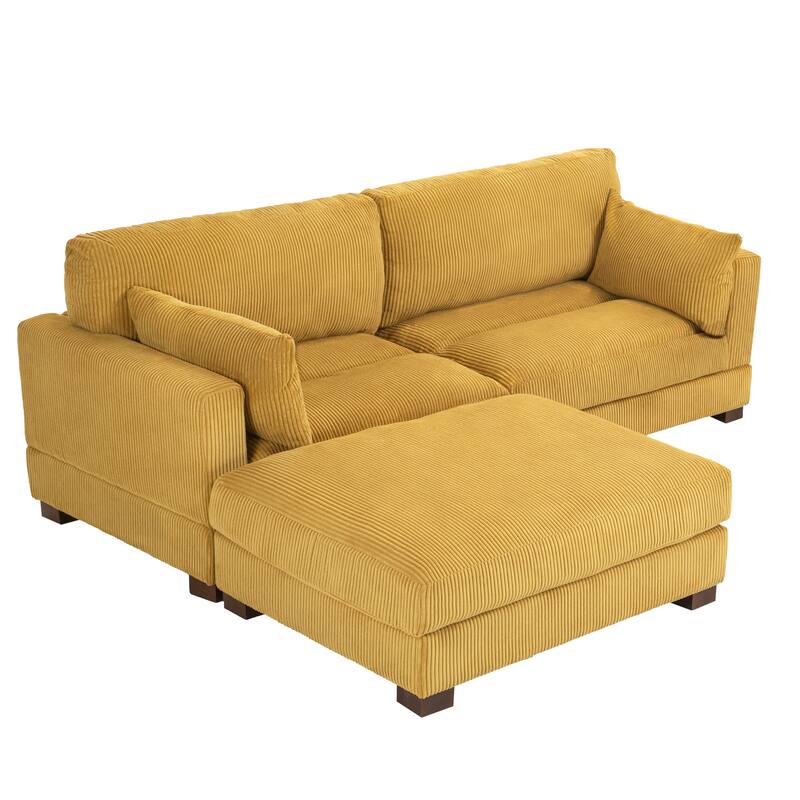 85in.W Corduroy Modular 3-Piece L-Shaped Sectional Sofa with Ottoman