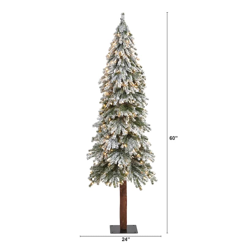 6' Pre-Lit Flocked Grand Alpine Artificial Christmas Tree, Clear LED Lights - 6 Foot
