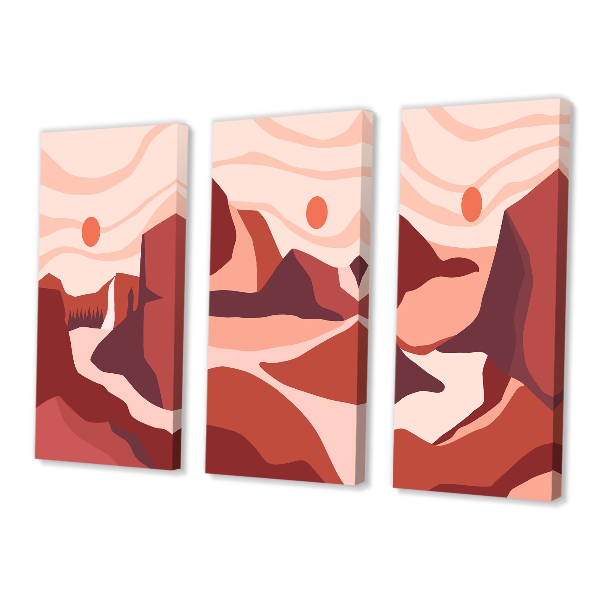 Abstract Landscape Art in Vibrant Red and Pink Tones - Designart Collection I-image