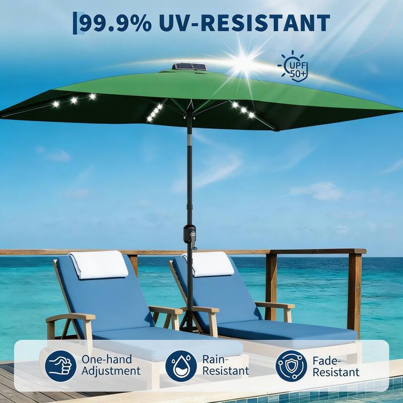 10 x 6.5 ft Solar Rectangular Patio Umbrella, with LED Lights