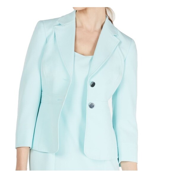 Kasper Womens Blazer Aqua Blue Size 14 Crepe Two-Button Notch-Lapel. Opens flyout.