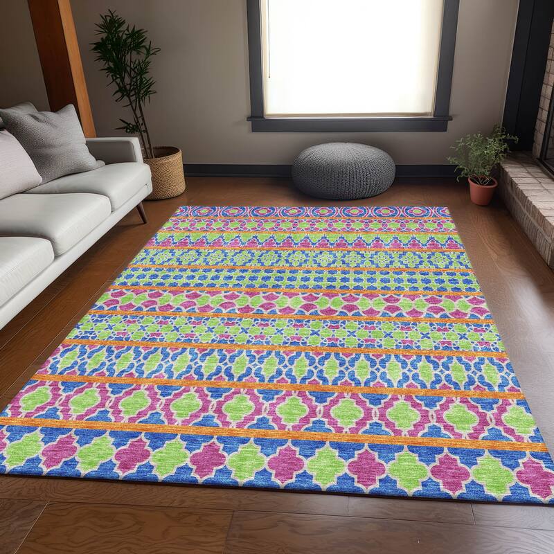 Machine Washable Indoor/ Outdoor Chantille Boho Stripe Rug