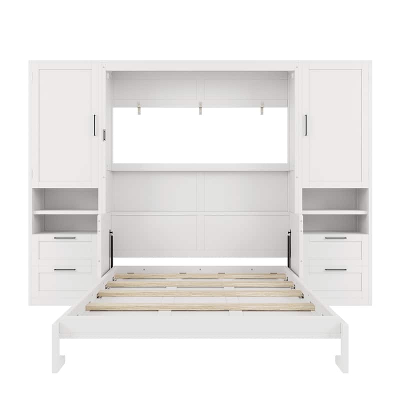 Roomfitters Full/Queen Size Murphy Bed Wall Bed with Shelves, Wardrobe and Lighting