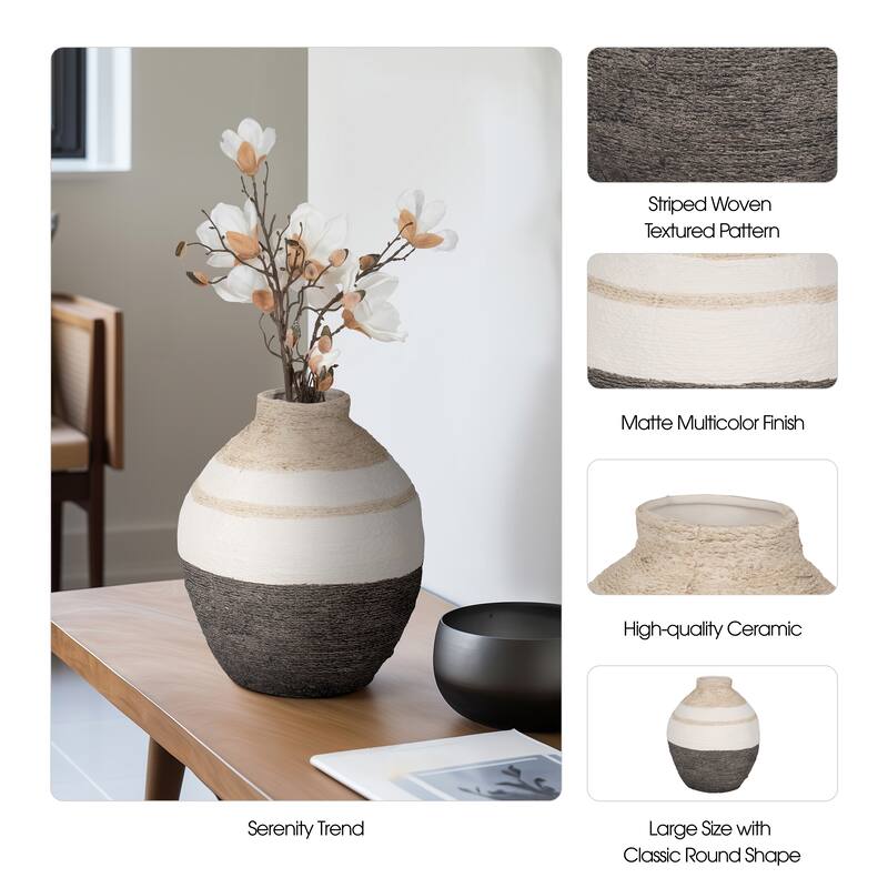 Sagebrook Home Striped Woven Textured Vase, Multi, Round