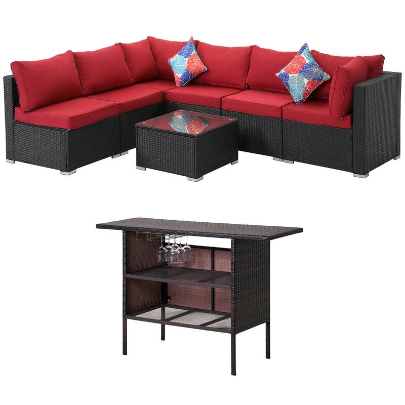 7-piece Rattan Wicker Sectional Sofa, Outdoor Patio Furniture