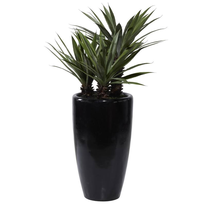Faux Foliage Dracaena Artificial Plant with Realistic Leaves and Black Fiberglass Pot - Green - Roche River Decor
