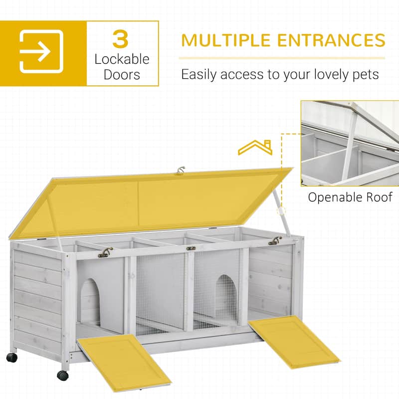 Light Grey Fir Wood Small Pet Hutch with Steel Wire and Slide-Out Tray - 54.3" L x 20.9" W x 24" H