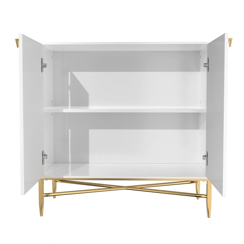 Accent Cabinet with Raised Diamond Pattern, Storage Cabinet with Brass X-Tapered Legs, Buffet with Adjustable Shelves