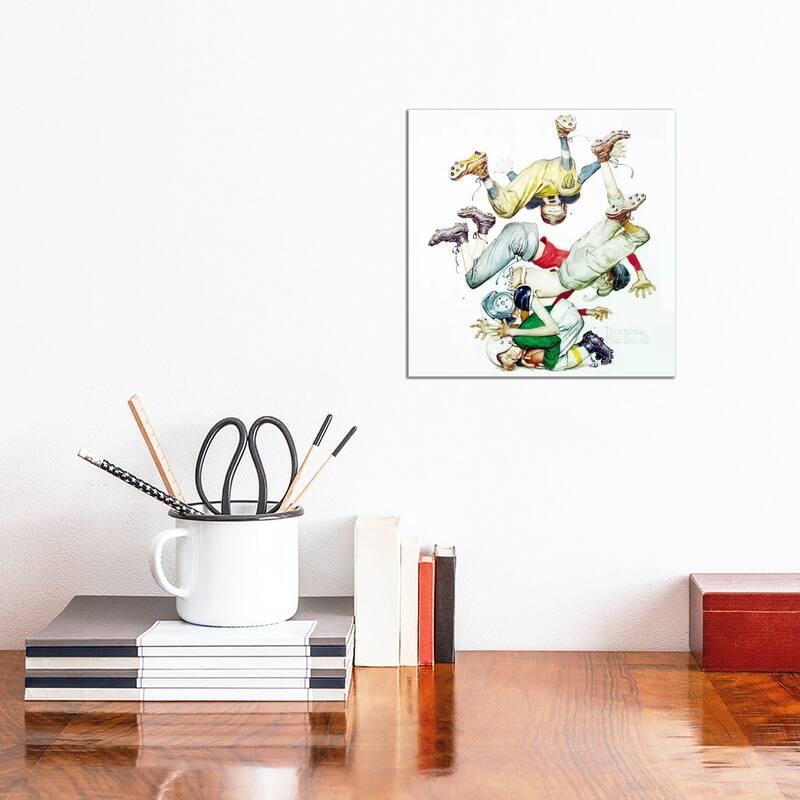 iCanvas "First Down (Four Sporting Boys - Football)" by Norman Rockwell Canvas Print - 12x12x0.75