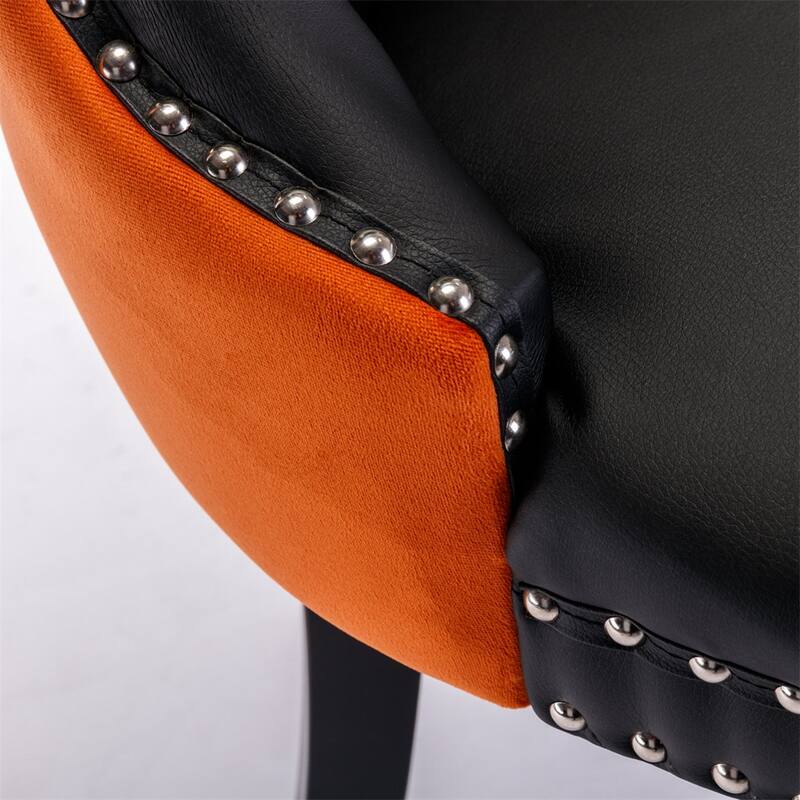 Velvet Upholstered Dining Chair with Wood Legs and Nailhead（Set of 2) - N/A