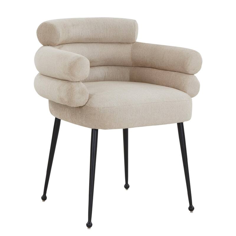 Linen Dining Chair Curved Back with black tapered metal legs - Flaxen