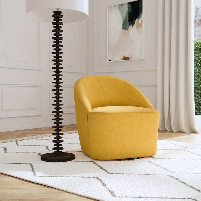 Leon Upholstered Barrel Accent Swivel Chair Mustard Yellow - Mustard Yellow