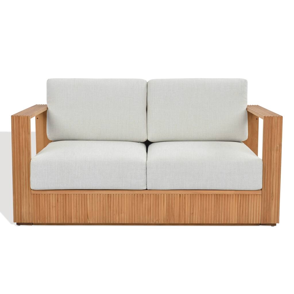 SAFAVIEH Couture Saint Lucia Reeded Teak Wood Patio Loveseat