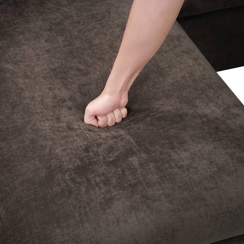 L-Shaped Sectional Sofa with Chaise Lounge, Chenille Upholstered Sleeper Couch with Wooden Storage Compartment & Throw Pillows