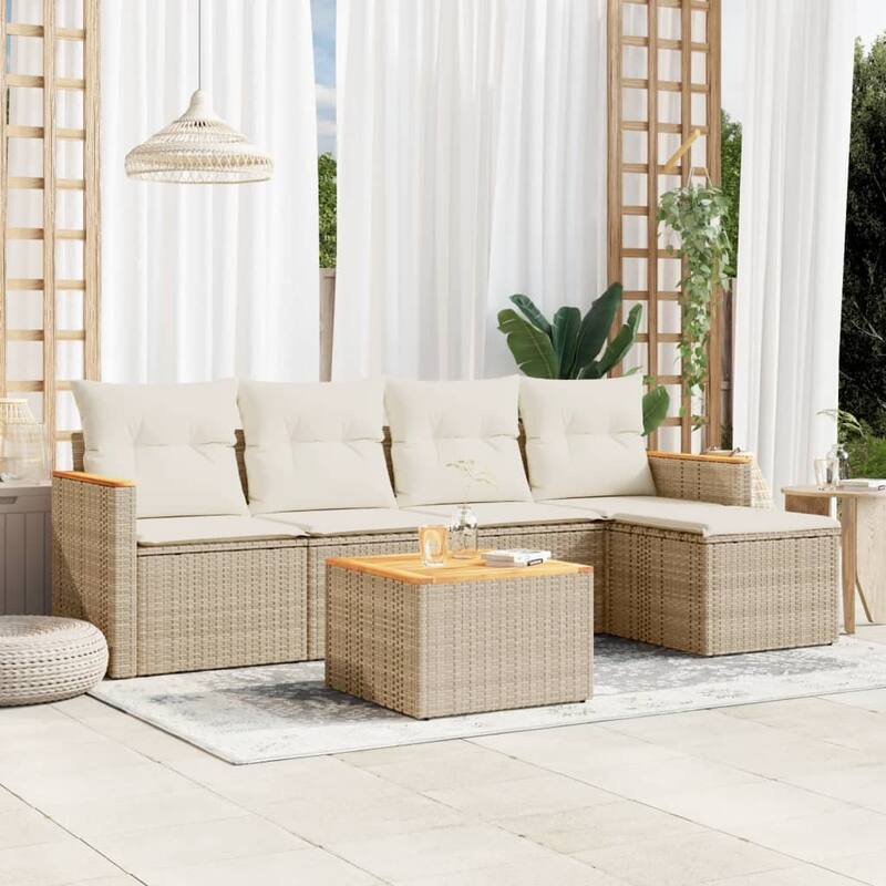 vidaXL Garden Sofa Set Black - 24.4 x 24.2 x 27.2 - Beige 6 Piece Set With table