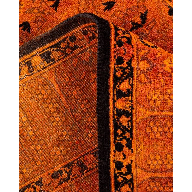 Overton Hand Knotted Wool Vintage Inspired Modern Contemporary Overdyed Orange Runner Rug - 3' 2" x 12' 9"