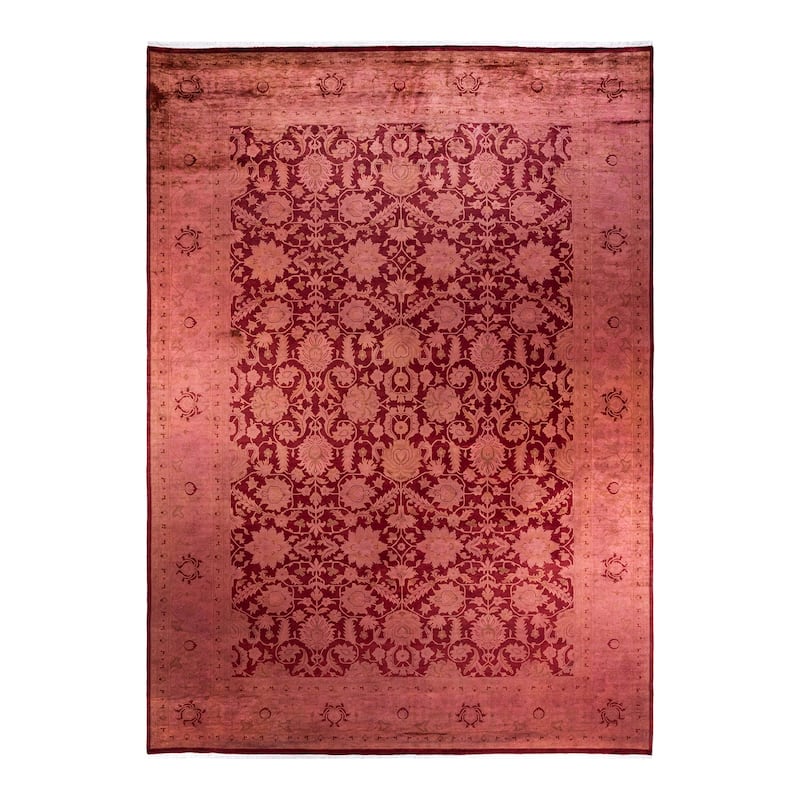 Overton Hand Knotted Wool Vintage Inspired Modern Contemporary Overdyed Red Area Rug - 10' 3" x 14' 3"