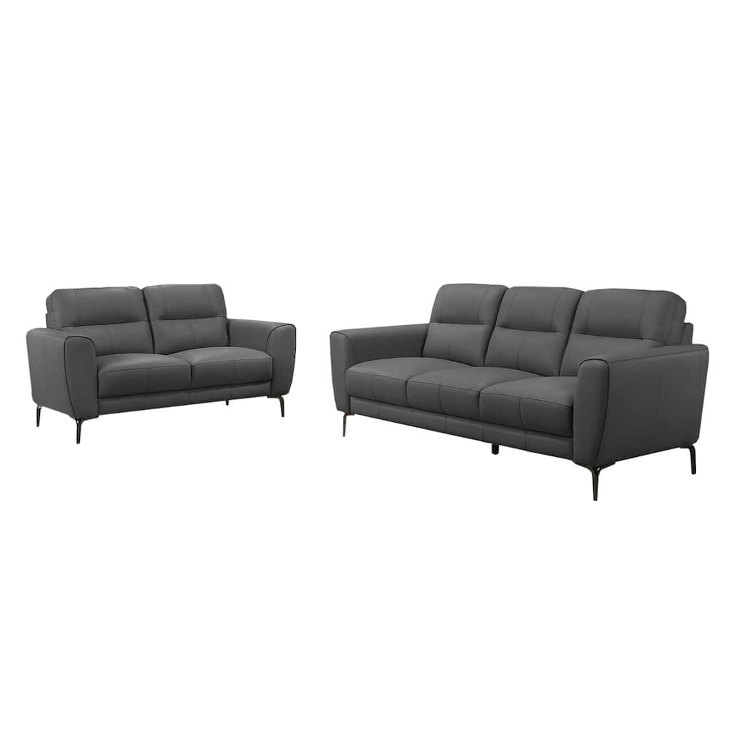 2 Piece Faux Leather Sofa Set with Triangular Chrome Legs