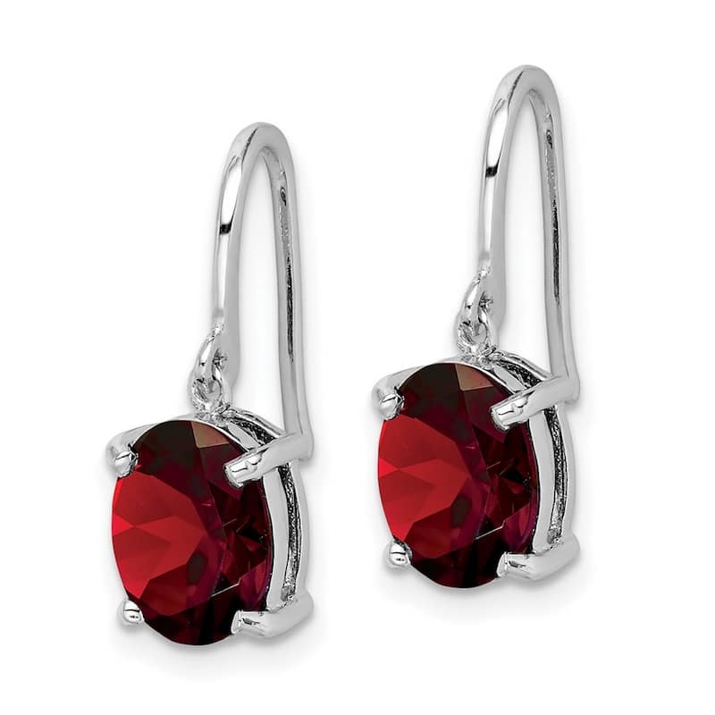 Curata 925 Sterling Silver Oval Rhodium Garnet Wire Earrings 20x7mm